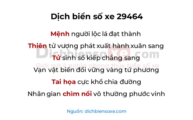 Dịch thơ biển số 29464