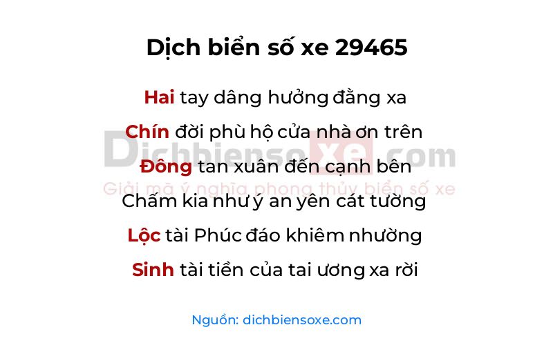 Dịch thơ biển số 29465
