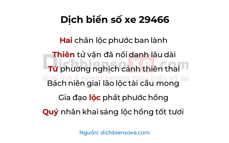 Dịch thơ biển số 29466