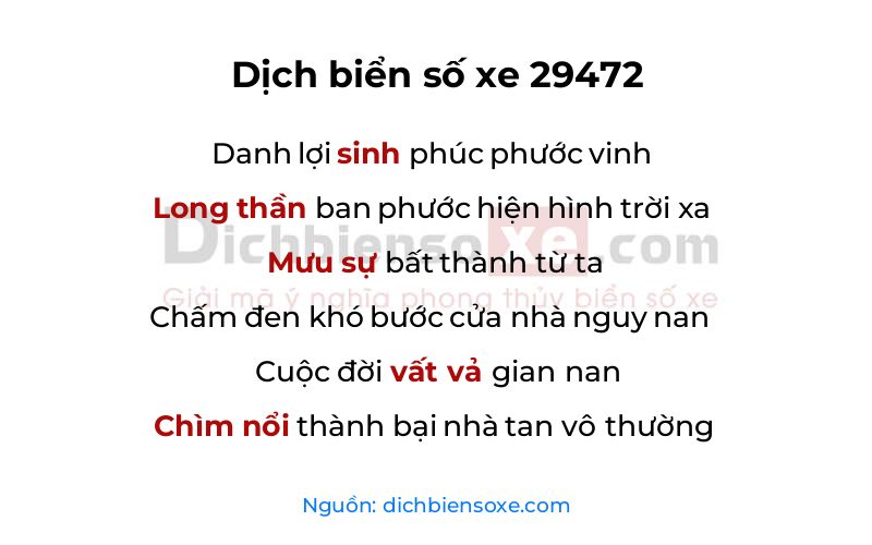 Dịch thơ biển số 29472
