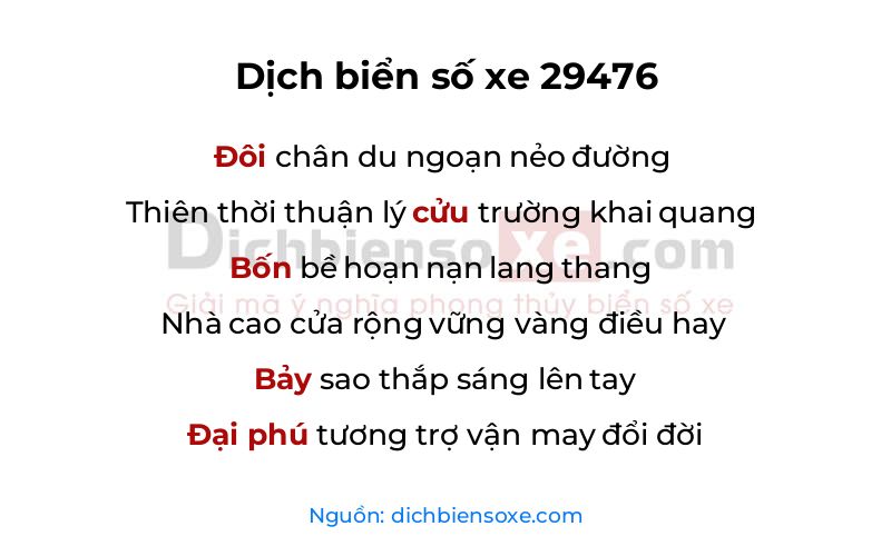 Dịch thơ biển số 29476