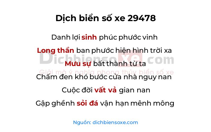 Dịch thơ biển số 29478