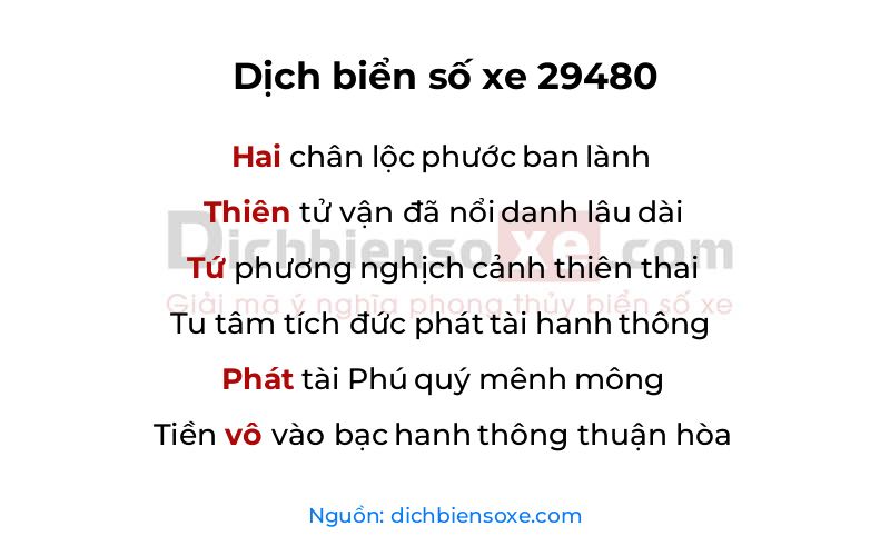 Dịch thơ biển số 29480