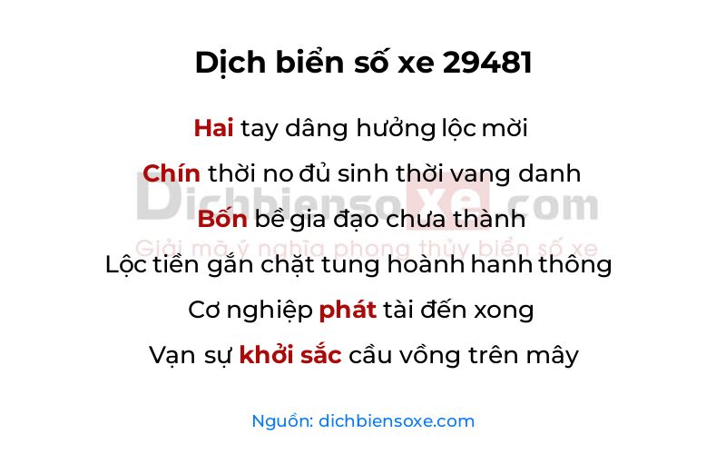 Dịch thơ biển số 29481