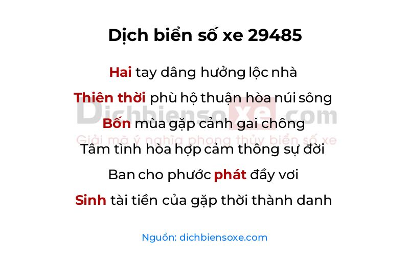 Dịch thơ biển số 29485