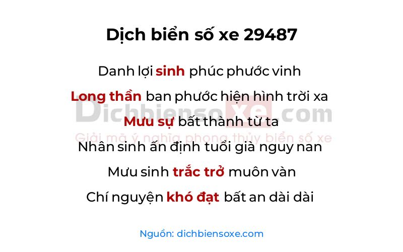 Dịch thơ biển số 29487