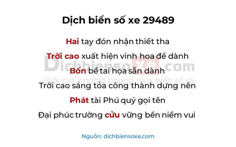 Dịch thơ biển số 29489