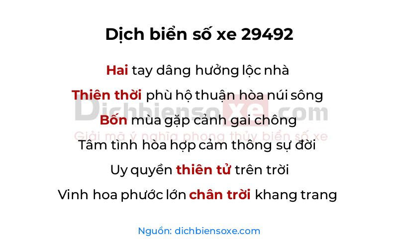 Dịch thơ biển số 29492
