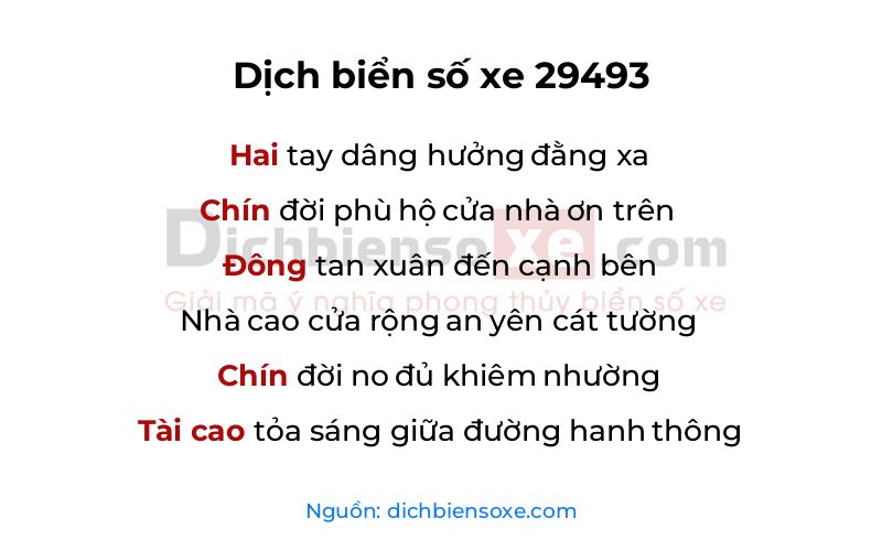 Dịch thơ biển số 29493