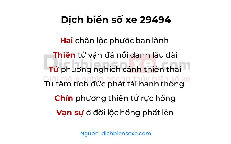 Dịch thơ biển số 29494