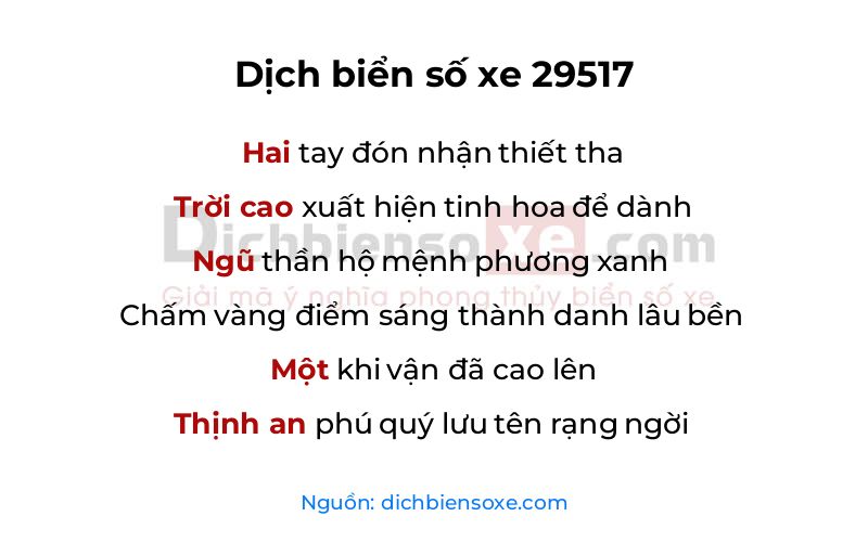 Dịch thơ biển số 29517