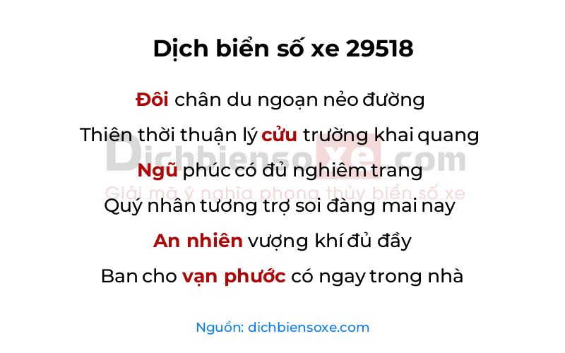 Dịch thơ biển số 29518