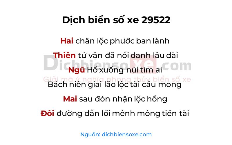Dịch thơ biển số 29522