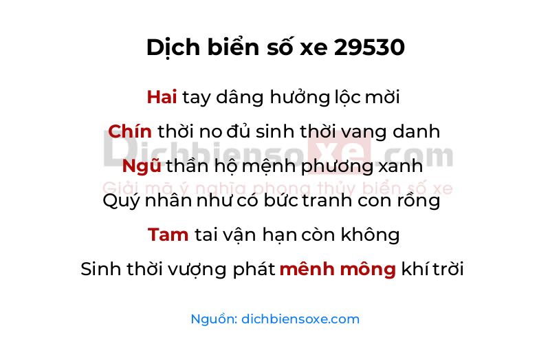 Dịch thơ biển số 29530