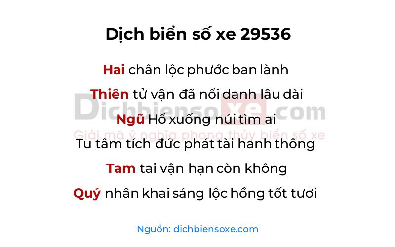 Dịch thơ biển số 29536