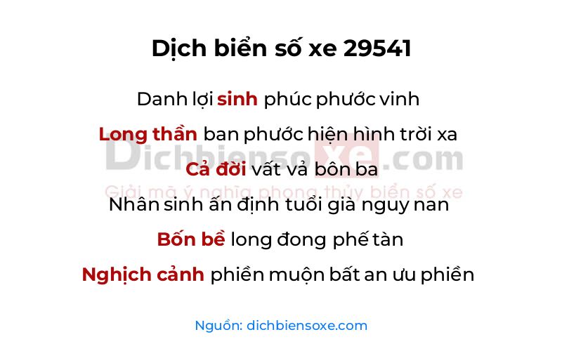 Dịch thơ biển số 29541