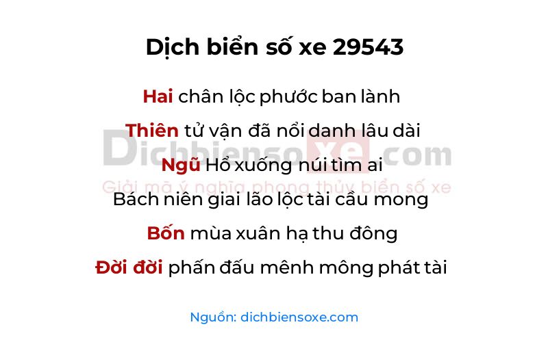 Dịch thơ biển số 29543