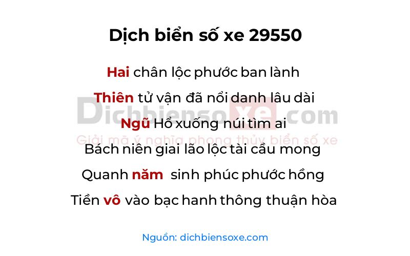 Dịch thơ biển số 29550