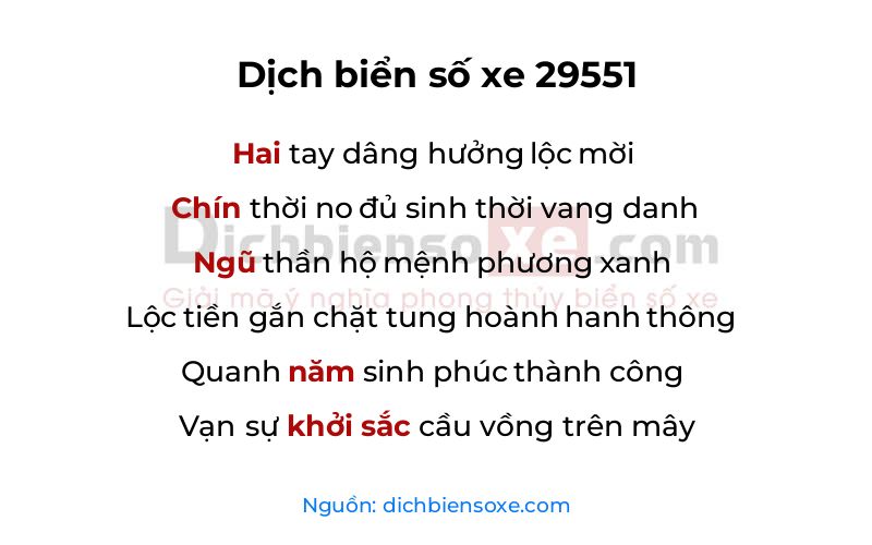 Dịch thơ biển số 29551