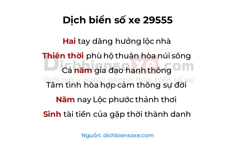 Dịch thơ biển số 29555
