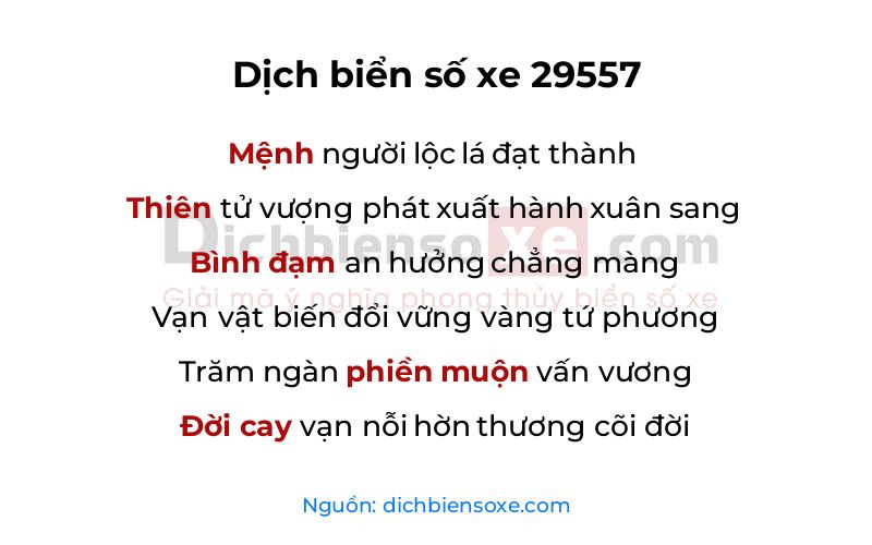 Dịch thơ biển số 29557