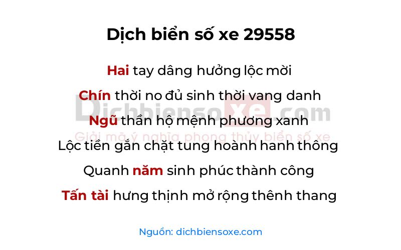 Dịch thơ biển số 29558