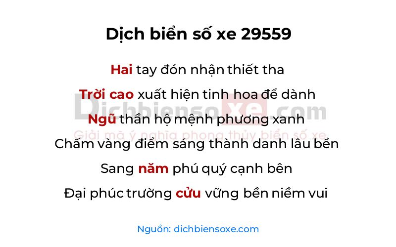 Dịch thơ biển số 29559