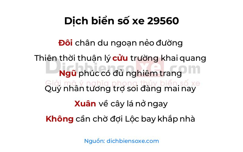 Dịch thơ biển số 29560