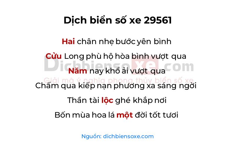Dịch thơ biển số 29561