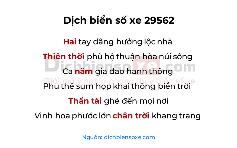 Dịch thơ biển số 29562