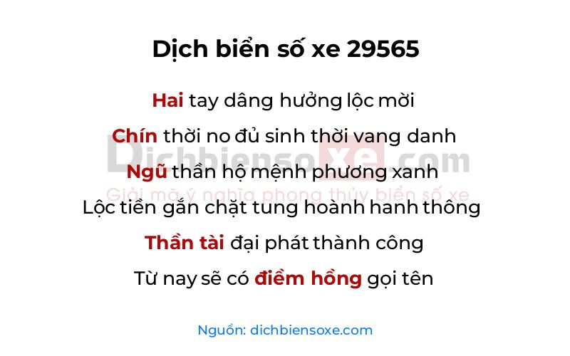 Dịch thơ biển số 29565