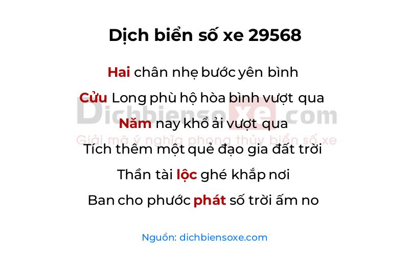 Dịch thơ biển số 29568