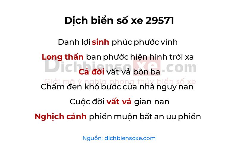 Dịch thơ biển số 29571