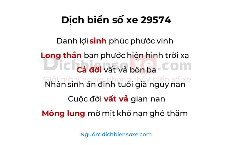 Dịch thơ biển số 29574