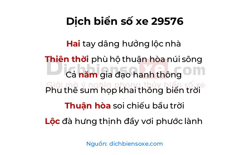 Dịch thơ biển số 29576
