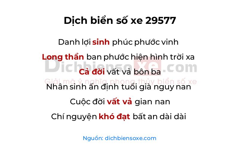 Dịch thơ biển số 29577