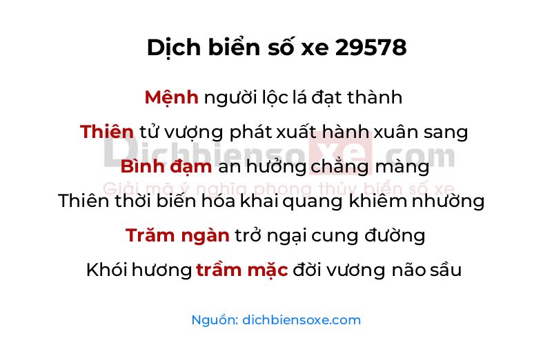 Dịch thơ biển số 29578