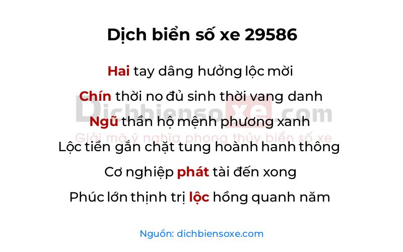 Dịch thơ biển số 29586