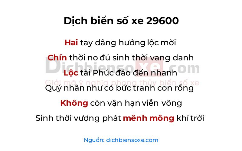 Dịch thơ biển số 29600
