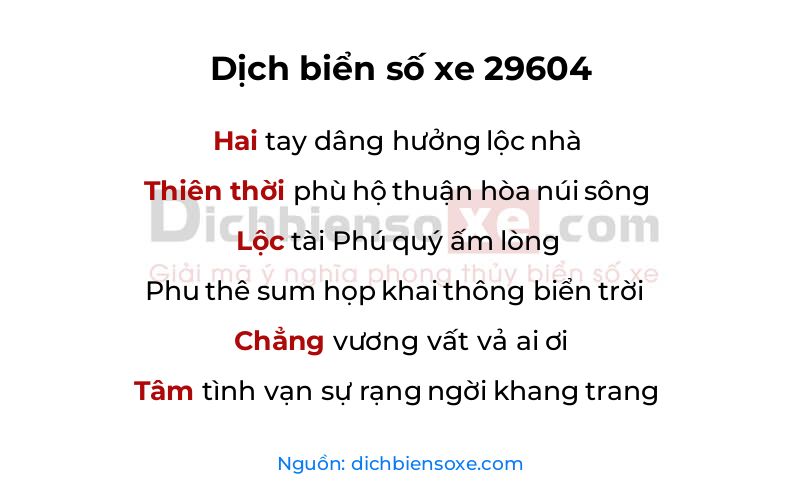 Dịch thơ biển số 29604