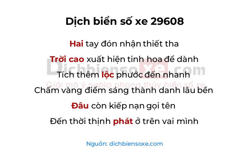 Dịch thơ biển số 29608