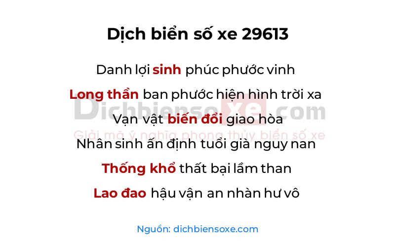Dịch thơ biển số 29613