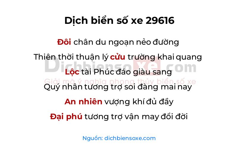 Dịch thơ biển số 29616
