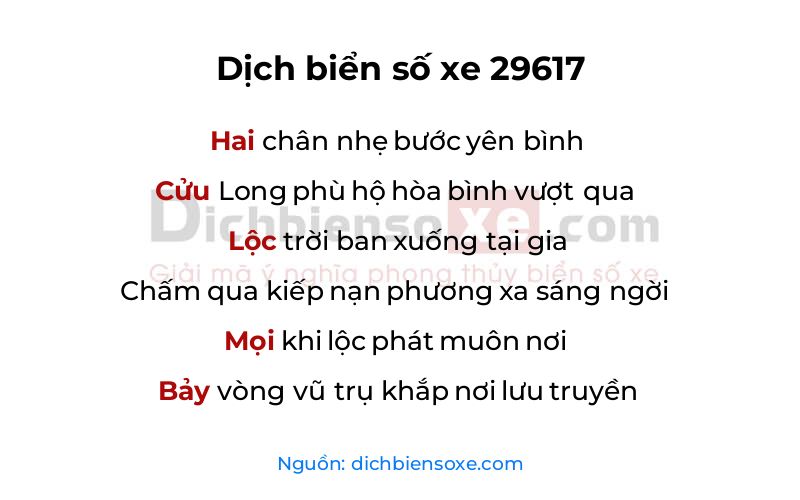 Dịch thơ biển số 29617