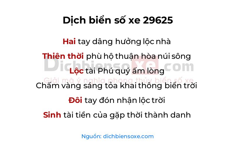 Dịch thơ biển số 29625