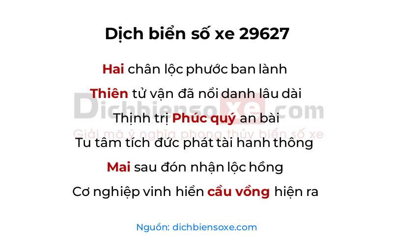 Dịch thơ biển số 29627