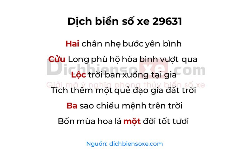 Dịch thơ biển số 29631