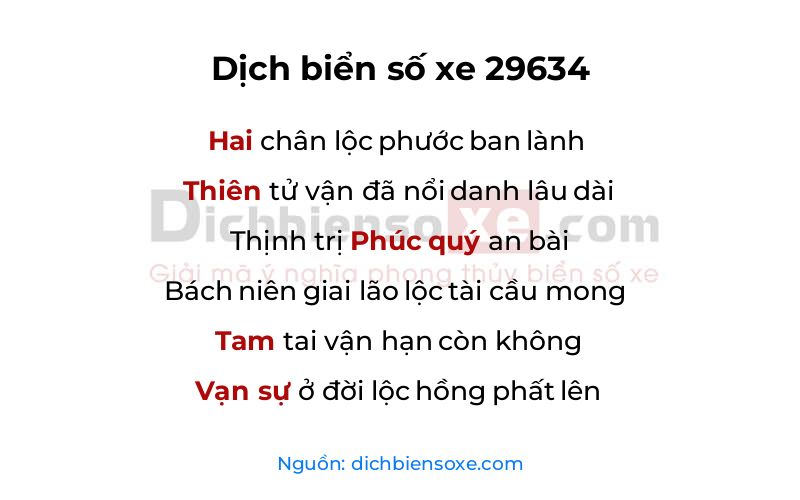 Dịch thơ biển số 29634