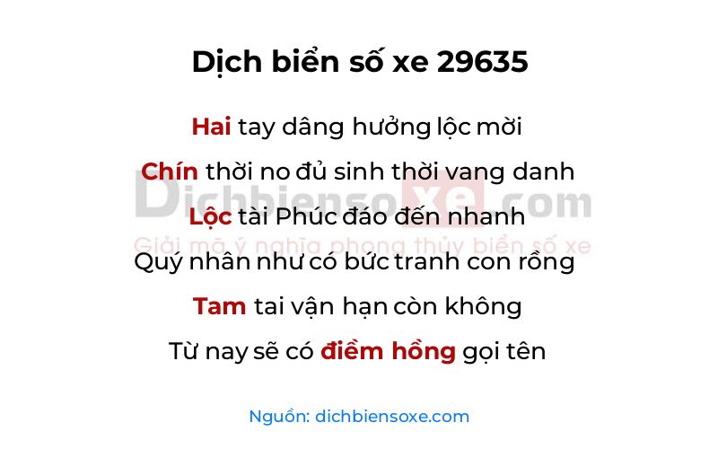 Dịch thơ biển số 29635
