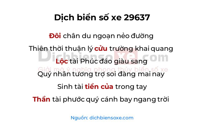Dịch thơ biển số 29637